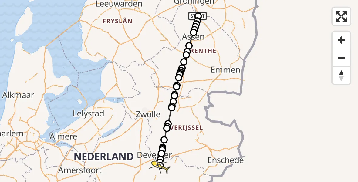 Routekaart van de vlucht: Lifeliner 4 naar Eefde