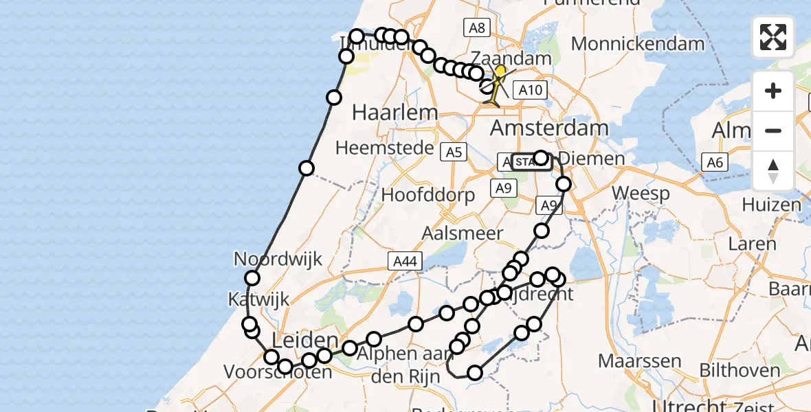 Routekaart van de vlucht: Lifeliner 1 naar Amsterdam Heliport