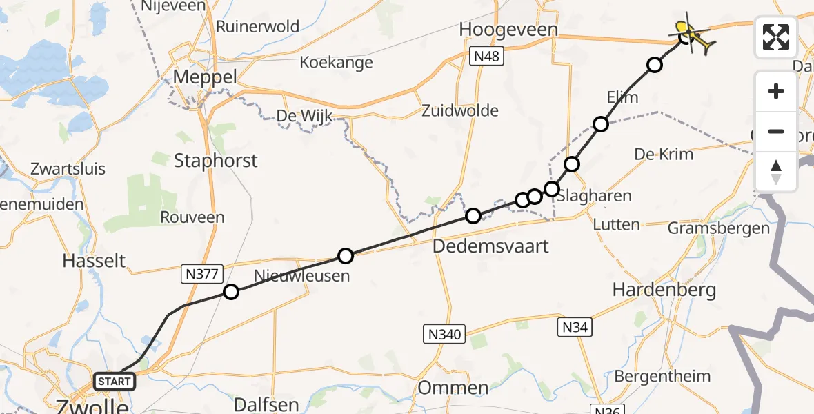 Routekaart van de vlucht: Lifeliner 4 naar Zwinderen