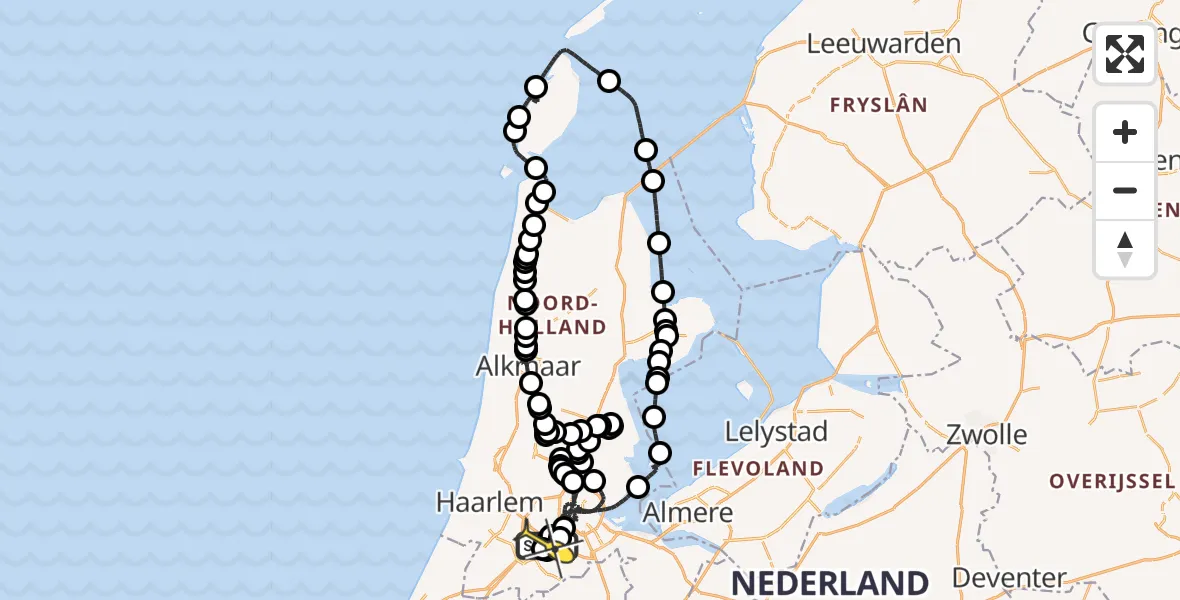 Routekaart van de vlucht: Politieheli naar Schiphol