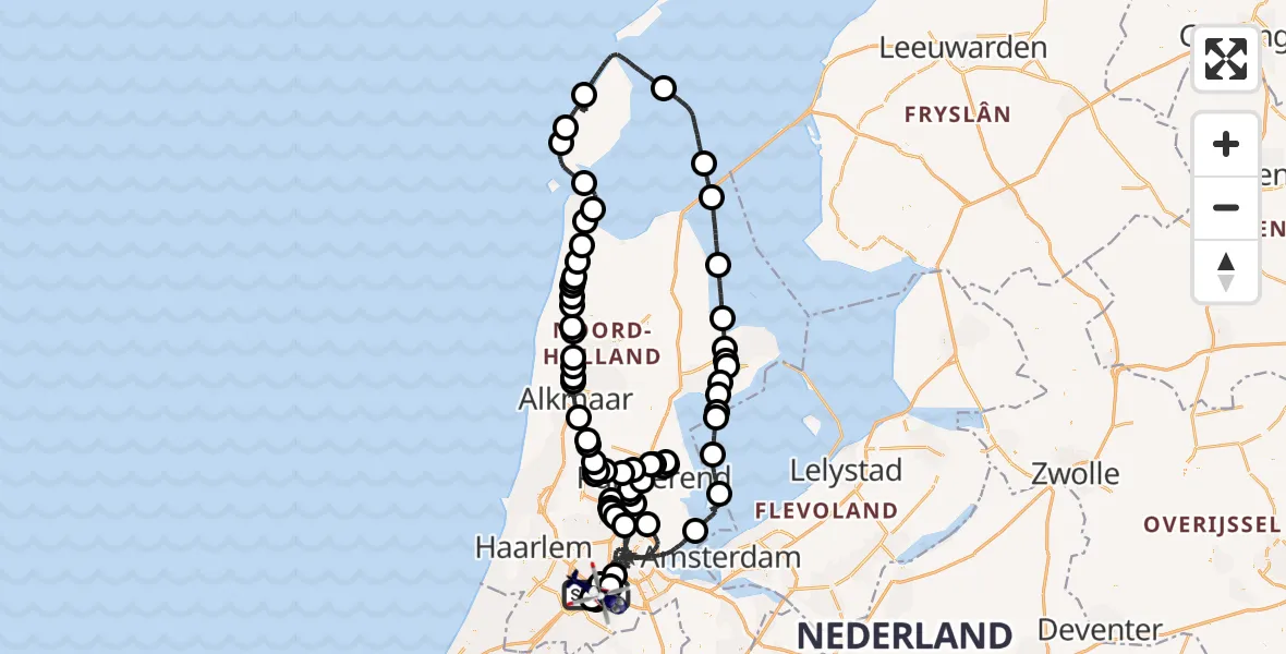 Routekaart van de vlucht: Politiehelikopter naar Schiphol