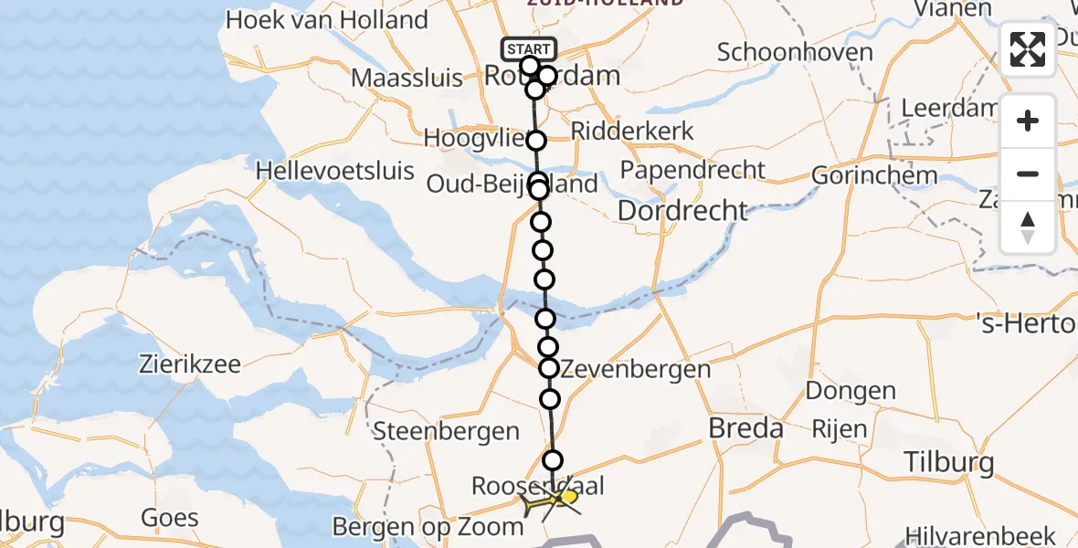 Routekaart van de vlucht: Lifeliner 2 naar Roosendaal