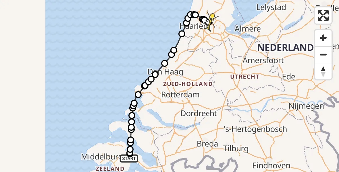 Routekaart van de vlucht: Lifeliner 1 naar Amsterdam Heliport