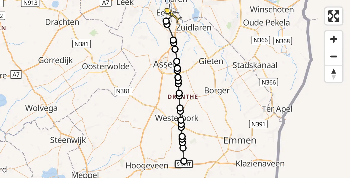 Routekaart van de vlucht: Lifeliner 4 naar Groningen Airport Eelde