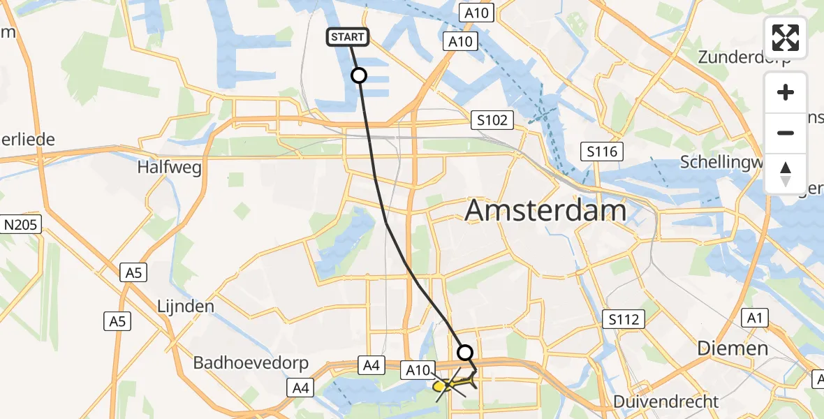 Routekaart van de vlucht: Lifeliner 1 naar VU Medisch Centrum Amsterdam