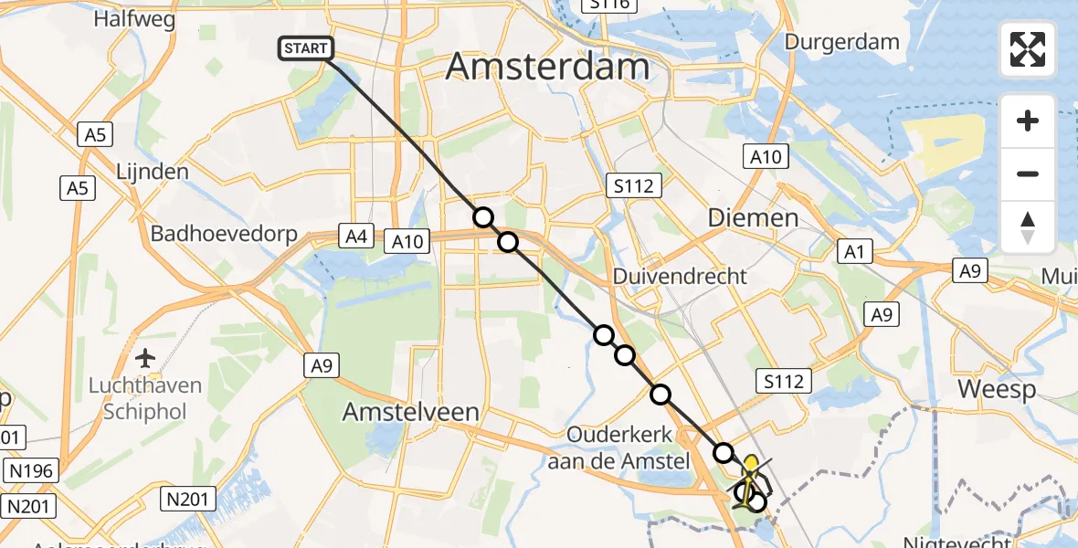 Routekaart van de vlucht: Lifeliner 1 naar Academisch Medisch Centrum (AMC)