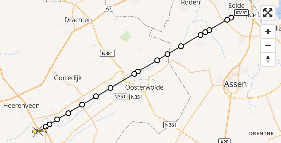 Routekaart van de vlucht: Lifeliner 4 naar Oldeholtwolde