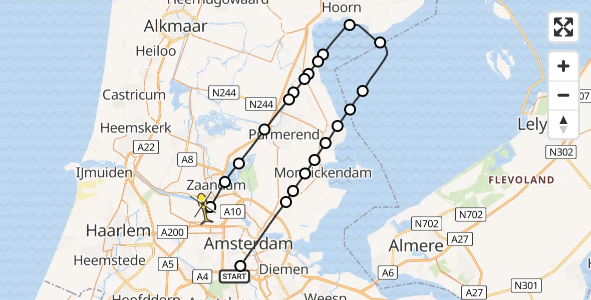 Routekaart van de vlucht: Lifeliner 1 naar Amsterdam Heliport