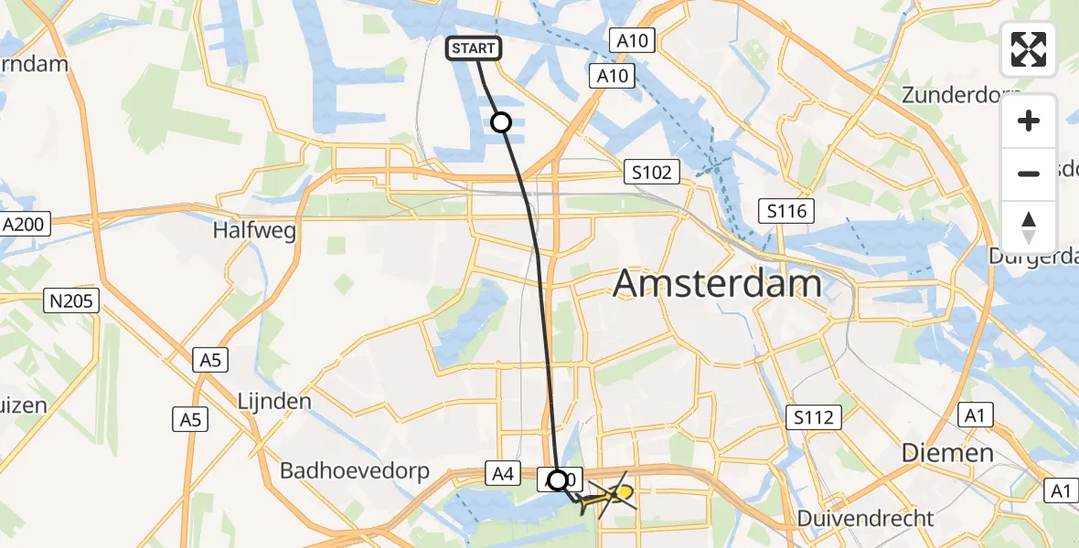 Routekaart van de vlucht: Lifeliner 1 naar VU Medisch Centrum Amsterdam