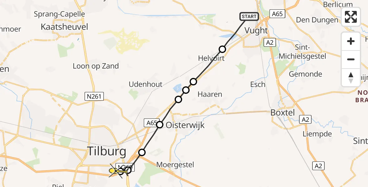 Routekaart van de vlucht: Lifeliner 3 naar Tilburg