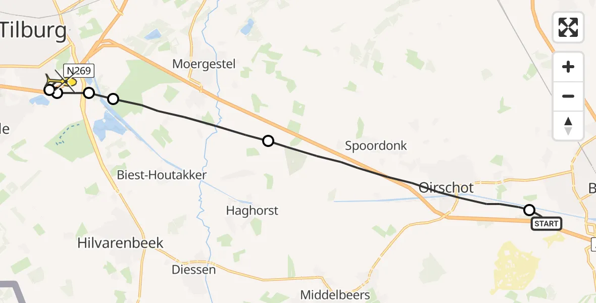 Routekaart van de vlucht: Lifeliner 1 naar Tilburg