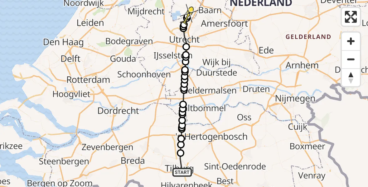 Routekaart van de vlucht: Lifeliner 1 naar Vliegveld Hilversum