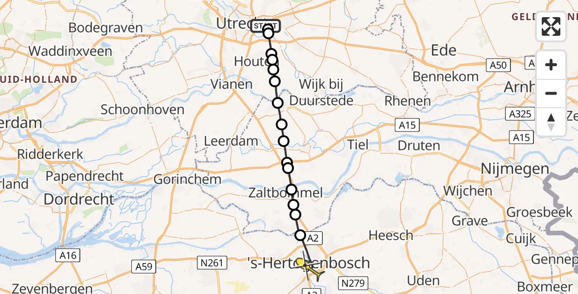 Routekaart van de vlucht: Lifeliner 3 naar 's-Hertogenbosch