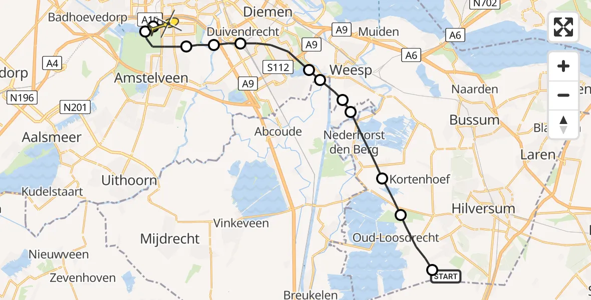 Routekaart van de vlucht: Lifeliner 1 naar VU Medisch Centrum Amsterdam