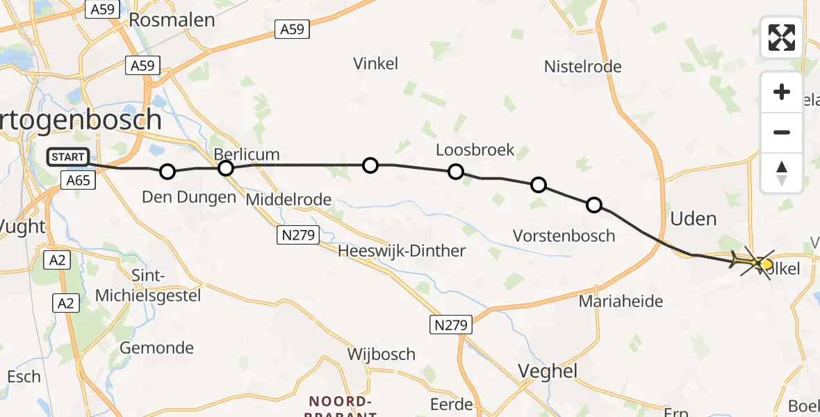 Routekaart van de vlucht: Lifeliner 3 naar Volkel