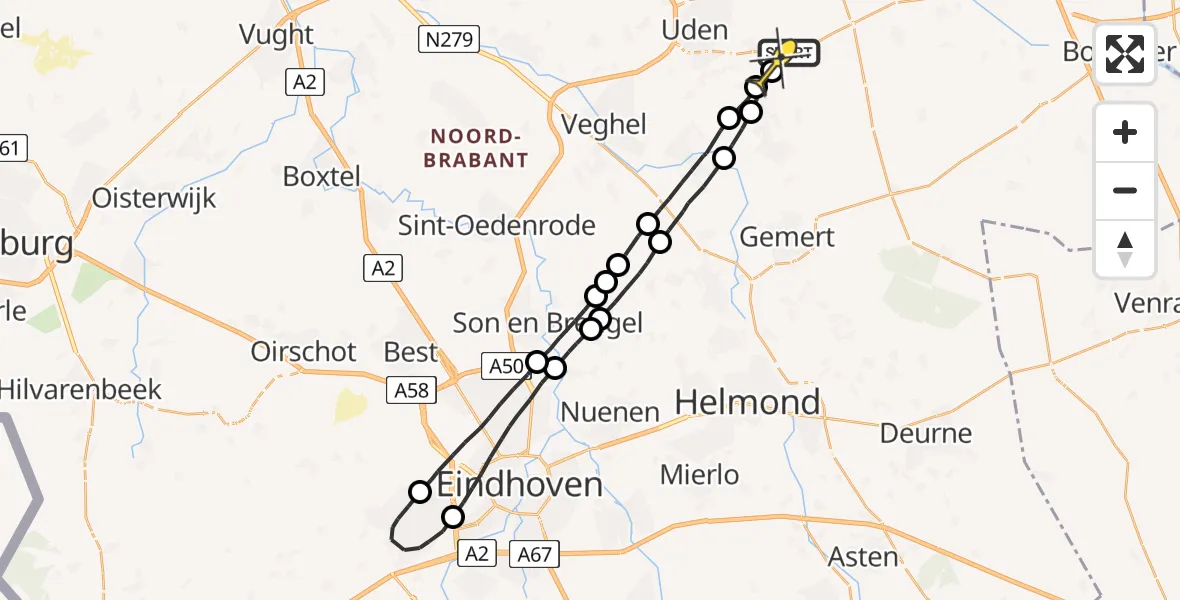 Routekaart van de vlucht: Lifeliner 3 naar Volkel