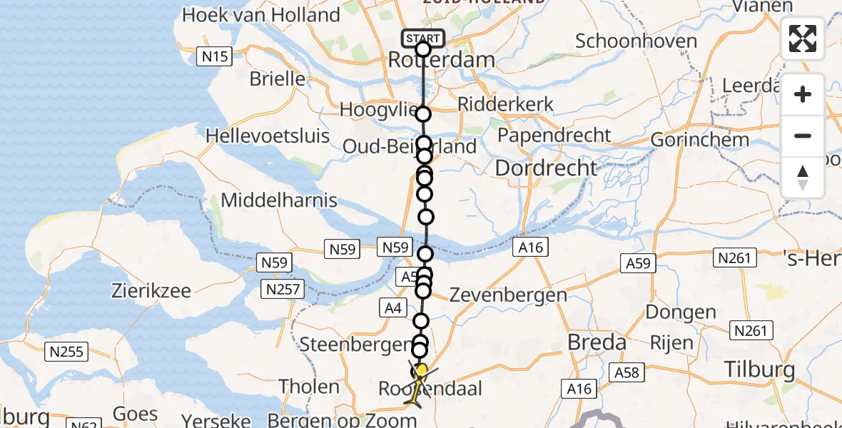 Routekaart van de vlucht: Lifeliner 2 naar Roosendaal