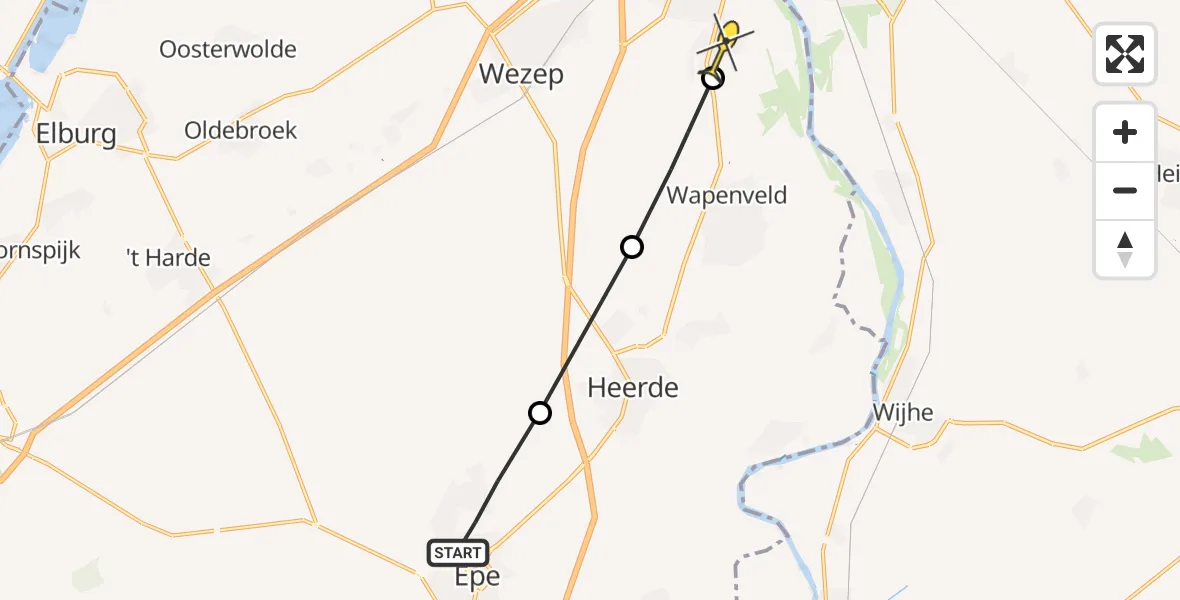 Routekaart van de vlucht: Lifeliner 3 naar Hattem