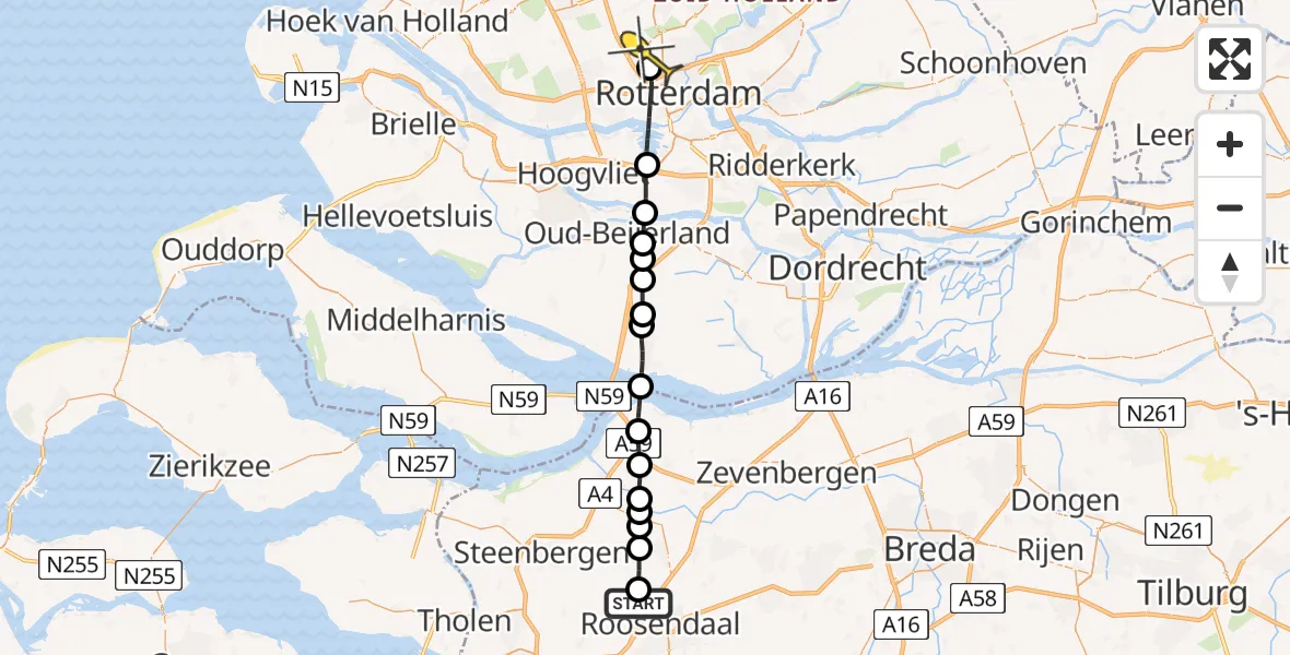 Routekaart van de vlucht: Lifeliner 2 naar Rotterdam The Hague Airport