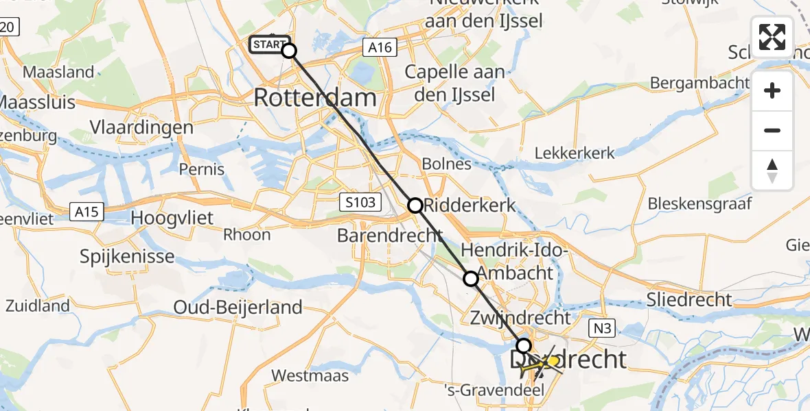 Routekaart van de vlucht: Lifeliner 2 naar Dordrecht