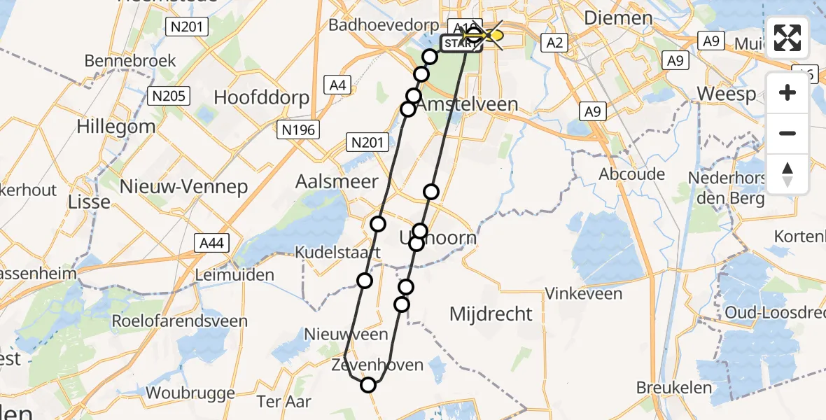 Routekaart van de vlucht: Lifeliner 1 naar VU Medisch Centrum Amsterdam