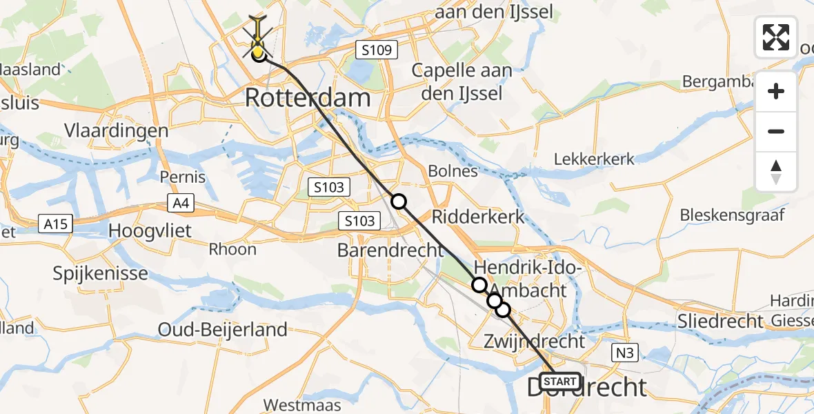 Routekaart van de vlucht: Lifeliner 2 naar Rotterdam The Hague Airport