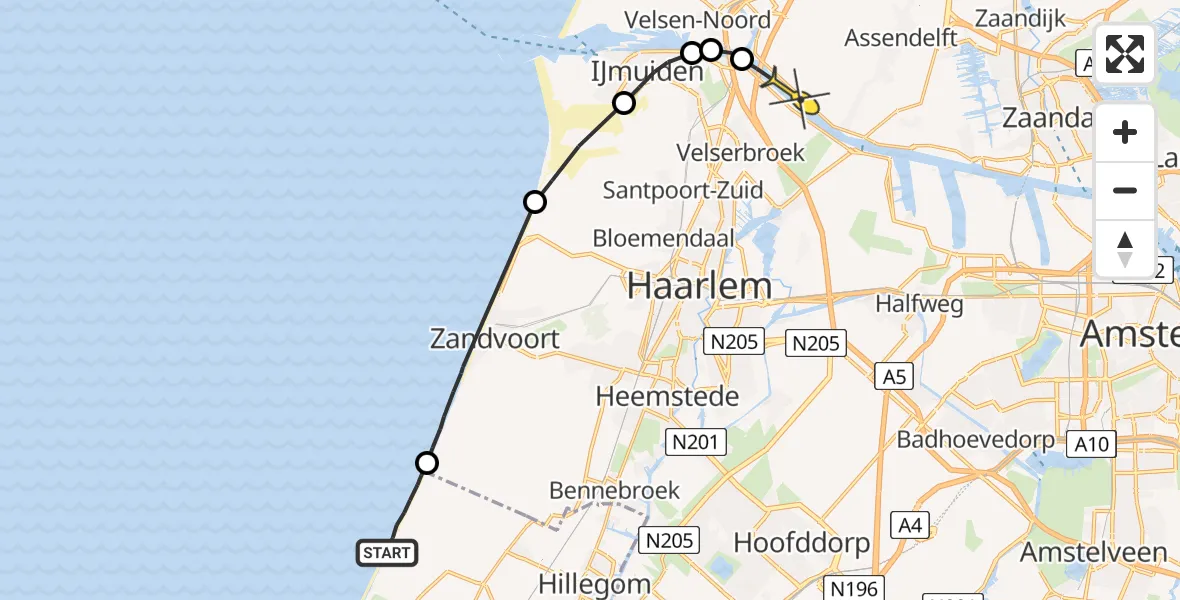 Routekaart van de vlucht: Politiehelikopter naar Assendelft