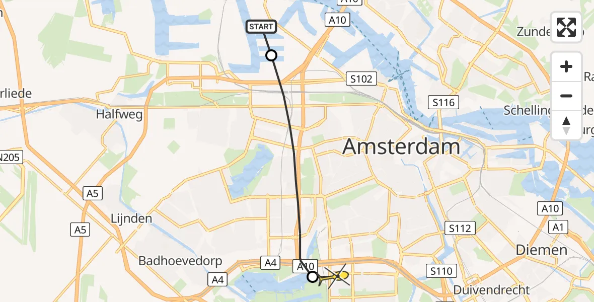 Routekaart van de vlucht: Lifeliner 1 naar VU Medisch Centrum Amsterdam