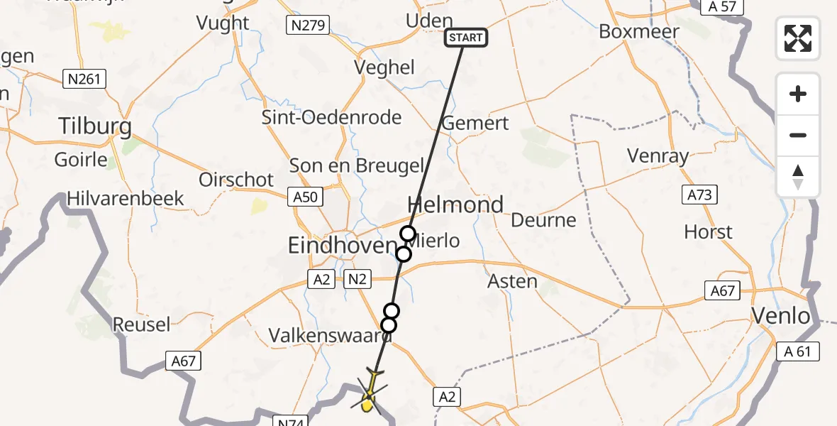 Routekaart van de vlucht: Lifeliner 3 naar Gastel