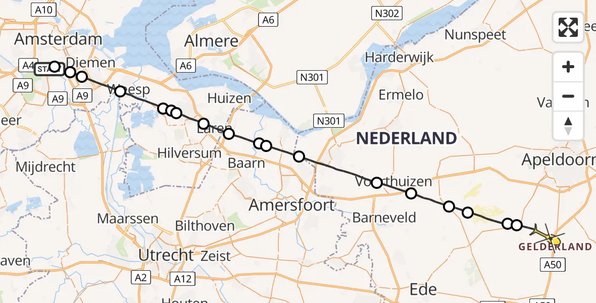 Routekaart van de vlucht: Lifeliner 1 naar Hoenderloo