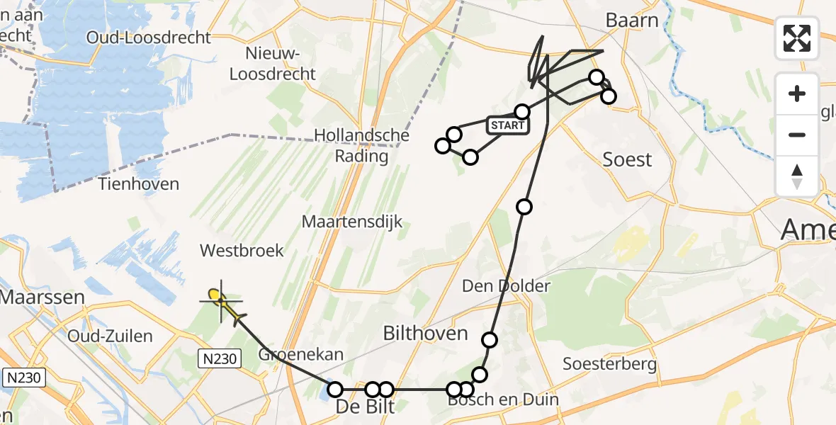 Routekaart van de vlucht: Politiehelikopter naar Westbroek