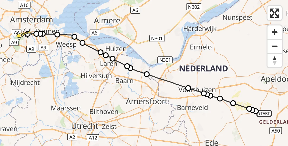 Routekaart van de vlucht: Lifeliner 1 naar VU Medisch Centrum Amsterdam