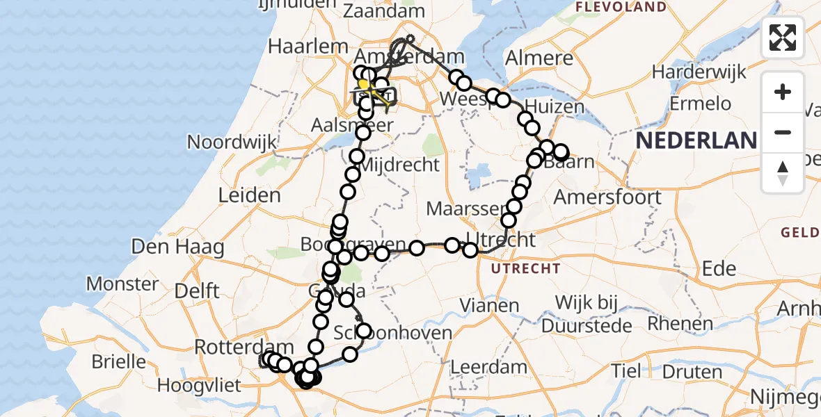 Routekaart van de vlucht: Politieheli naar Schiphol