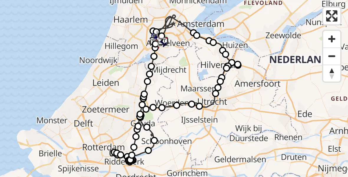 Vluchtroute Politiehelikopter van Schiphol naar Schiphol