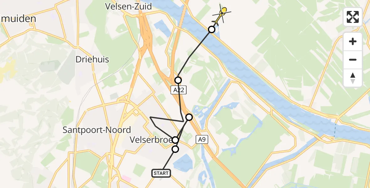 Routekaart van de vlucht: Politiehelikopter naar Assendelft