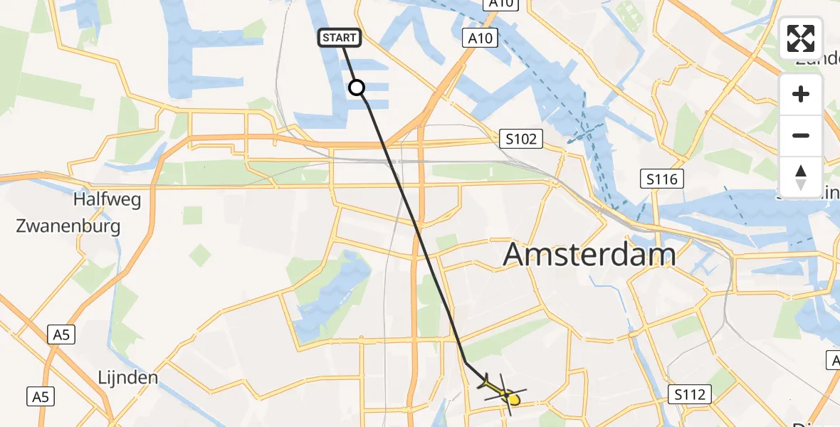 Routekaart van de vlucht: Lifeliner 1 naar Amsterdam