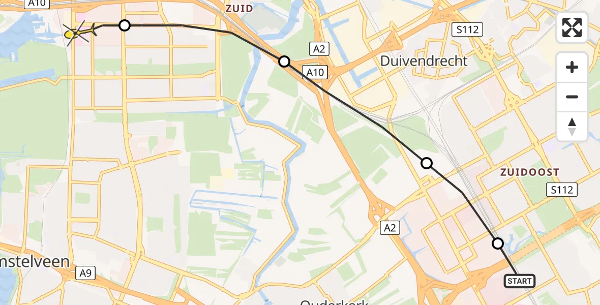 Routekaart van de vlucht: Lifeliner 1 naar VU Medisch Centrum Amsterdam