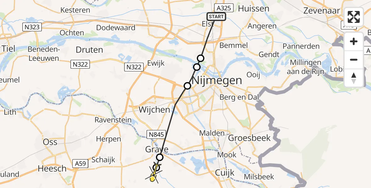 Routekaart van de vlucht: Lifeliner 3 naar Escharen