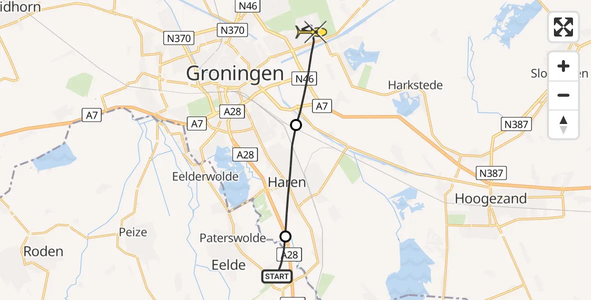 Routekaart van de vlucht: Lifeliner 4 naar Groningen