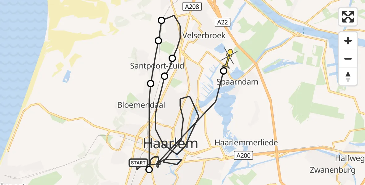 Routekaart van de vlucht: Politieheli naar Velserbroek