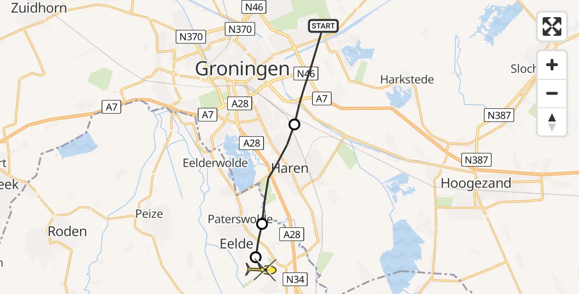 Routekaart van de vlucht: Lifeliner 4 naar Groningen Airport Eelde