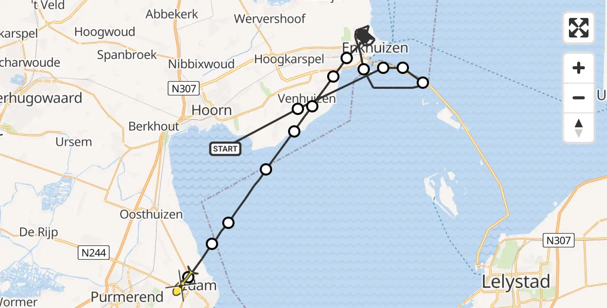 Routekaart van de vlucht: Politieheli naar Purmer