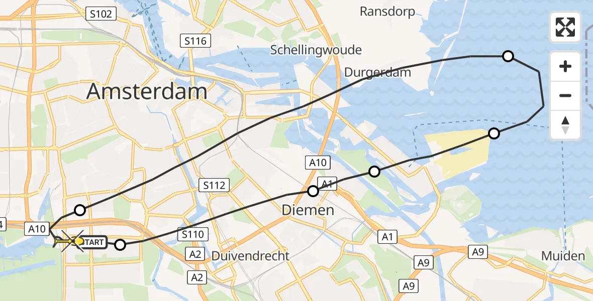 Routekaart van de vlucht: Lifeliner 1 naar VU Medisch Centrum Amsterdam