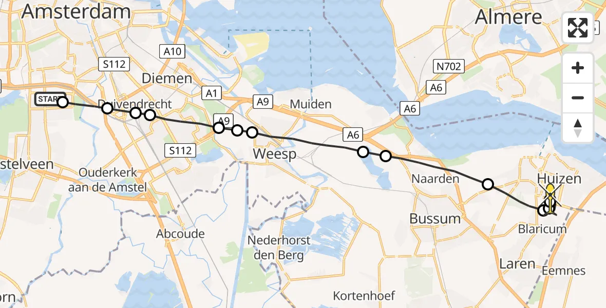 Routekaart van de vlucht: Lifeliner 1 naar Huizen