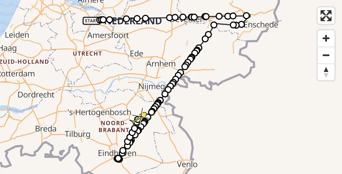 Routekaart van de vlucht: Politiehelikopter naar Vliegbasis Volkel