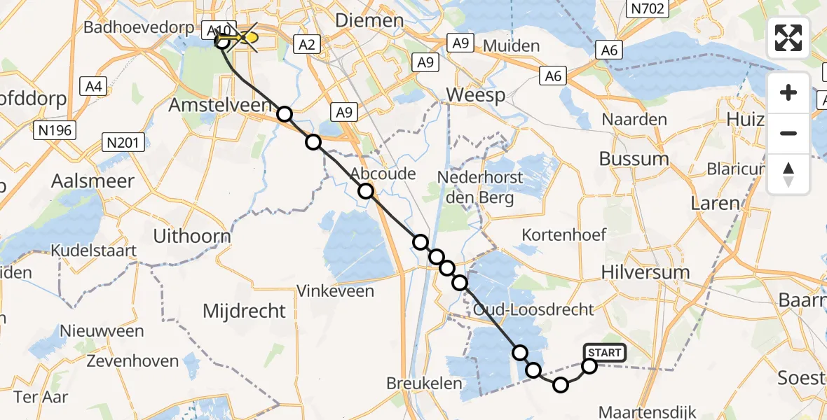 Routekaart van de vlucht: Lifeliner 1 naar VU Medisch Centrum Amsterdam