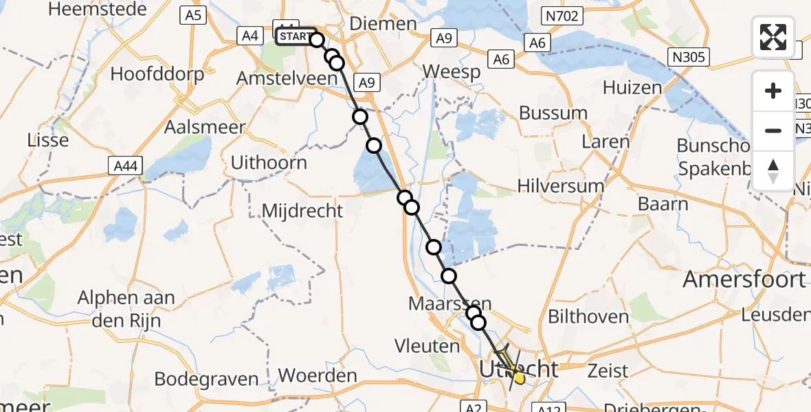 Routekaart van de vlucht: Lifeliner 1 naar Utrecht