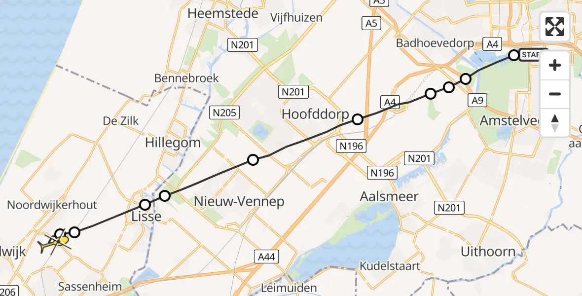 Routekaart van de vlucht: Lifeliner 1 naar Noordwijkerhout