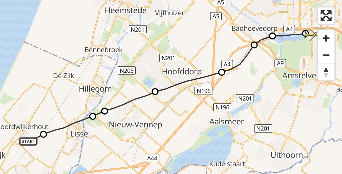 Routekaart van de vlucht: Lifeliner 1 naar VU Medisch Centrum Amsterdam