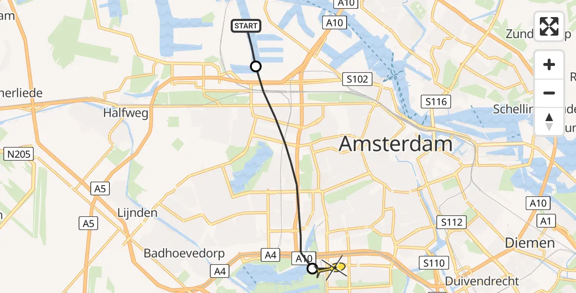 Routekaart van de vlucht: Lifeliner 1 naar VU Medisch Centrum Amsterdam